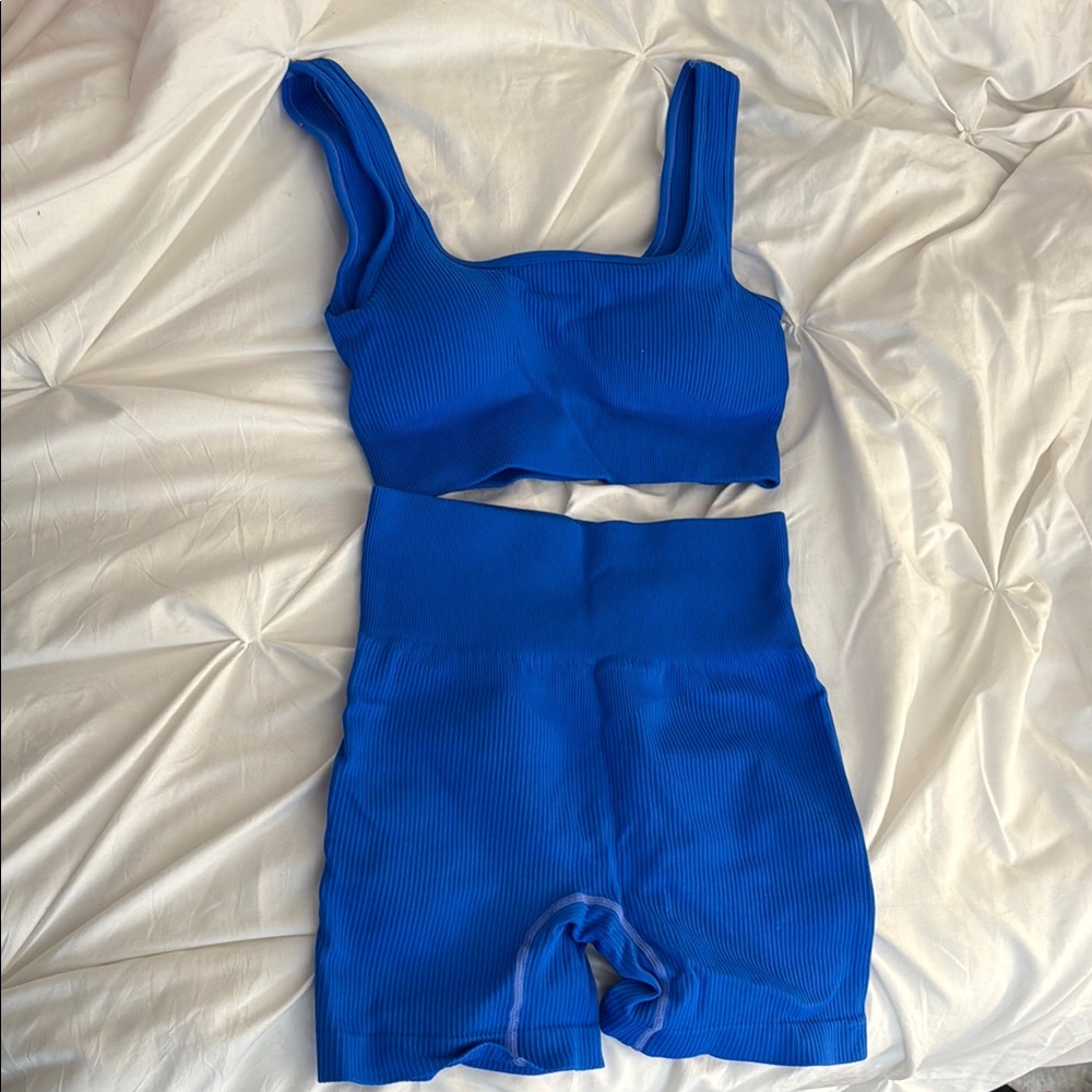Blue Ribbed Two-Piece Set